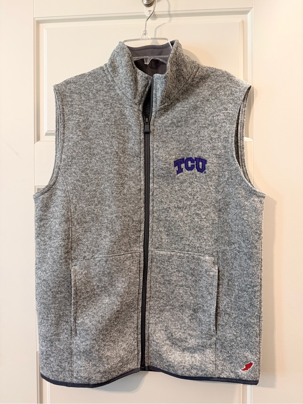 TC Heather Gray Zip-Up Fleece Vest with Purple TCU Embroidery